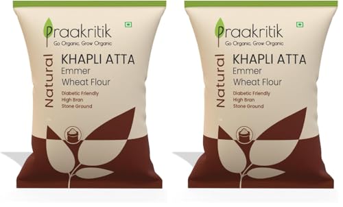 Image of Praakritik Natural Khapli Wheat Atta 5 Kg, Emmer Wheat Flour, High Fiber, Low Gluten & Diabetes-Friendly, Ancient Grain, Easy Digestion (Pack of 2)