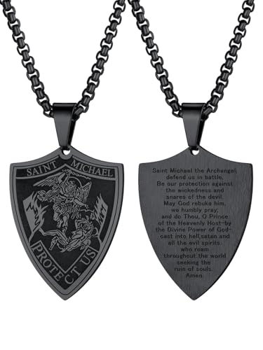 Image of U7 Saint Michael Necklace for Men,Stainless Steel /18K Gold Plated St Michael Archangel /Saint Benedict /Saint Christopher Pendant Amulet Necklace for Men Women