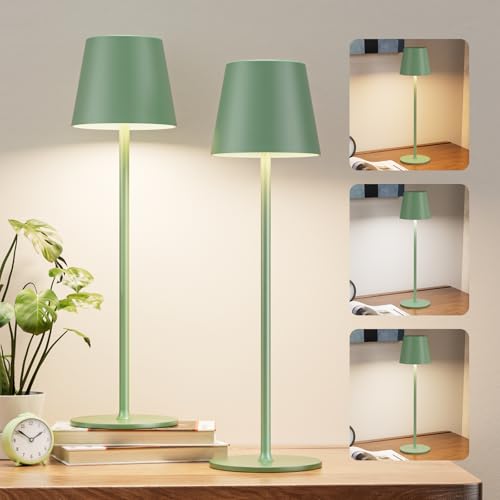 Image of Kakanuo Cordless Table Lamp Rechargeable Green - KK 2 Pack 5000mAH Battery Operated Lamp for Dining Table, 3 Color Stepless Dimming Wireless Lamp for Counter, Outdoor Patio, Touch Control
