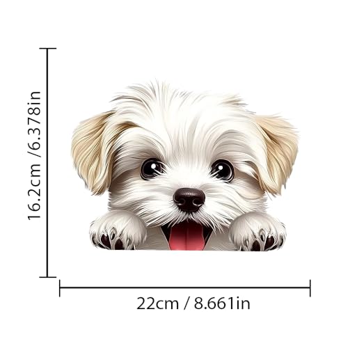 Image of Cute Animal Dog Car Sticker Waterproof PVC Double-Sided Printed Puppy Car Decal Funny Dog Peeking Decal for Car Window Bumper Truck Wall Laptop Car Decor (White Dog)