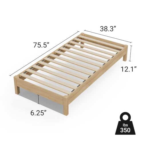 Image of LIFEMENT Twin Bed Frame Signature Wood Platform, Noise Free, Under Bed Storage, No Box Spring Needed, Easy Assembly, Natural Natural