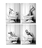 JingHengone Tier Schwarz Weiß Wand Kunst Drucke Elefant Zebra Pinguine Giraffe Badewanne Leinwand Malerei Poster Nordisches Badezimmer Wohnkultur (Size (Inch) : 8x12inchx4 no Frame)