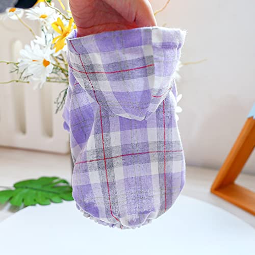 New Plaid Blouse Shirt Pet Clothes Dog Hoodies Breathable Sunshade Smock Frock Linen Cotton Hoodie (Purple,L) #TOP6
