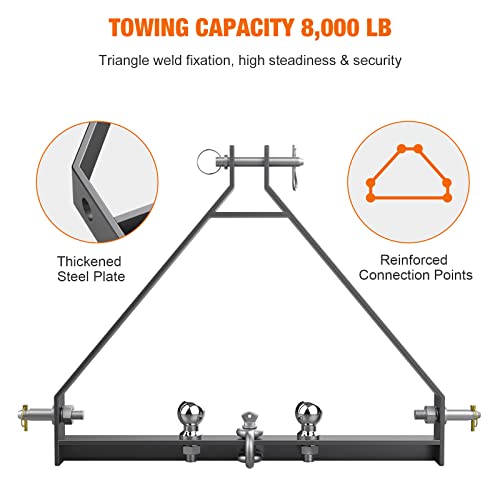 Sulythw 3 Point Hitch Receiver Tractor Drawbar Hitch For Cat 1 With 2 Balls, Quick Hitch Tractor Attachments For Drawbar Hitch Tractor, Farm Equipment #TOP5