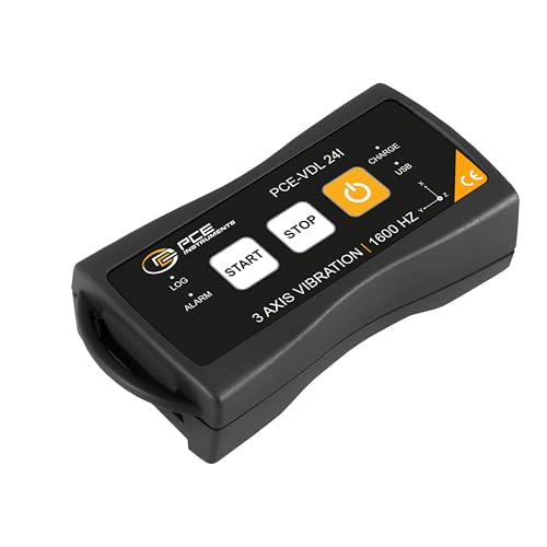 PCE Instruments PCE-VDL 24I Vibration Analyzer, for Machine Condition Monitoring, Measures 3-axis Vibration (Acceleration) and Temperature, with high-Rate Logging, USB & Analysis Software