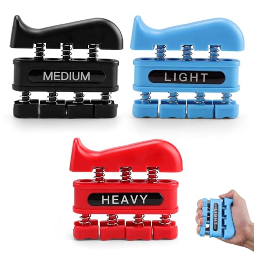 MYLERCT 3 Piezas Ejercitador Dedos Mano, Hand Grip, Ejercicio de Mano con Diferentes Niveles Fuerza Agarre, Fortalecedor de Dedos para Practicar Guitarra, Entrenamiento Escalada Roca y Fisioterapia