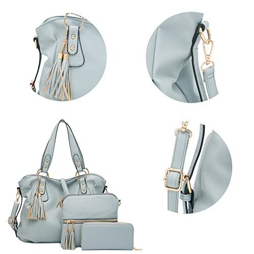 Image of Qiyuer Slouchy Handbag for Women Shoulder Bag Hobo Purse Wallet Set 3pcs | Curved Lines Butter Soft Vegan Leather Spacious Decent Size for Daily Use Matching with a Small Wallet and a Crossbody Bag