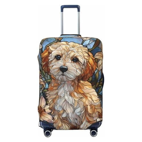 Stained Glass Dog Floral Lilies Elastic Travel Luggage Covers Dustproof Scratch-Resistant Suitcase Protector Fit 22-24 Inch
