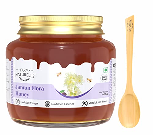 Image of Farm Naturelle Jamun Flower Wild Forest Honey 400g Extra |100% Pure Honey| Raw & Unfiltered|Unprocessed|Lab Tested Honey In Glass Jar with Extra Spoon