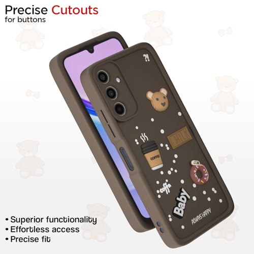 Image of Outlouders Back Cover for Samsung Galaxy M35 5G | 3D Cartoon Cute Fun Bear | Silicone Full Body Protection Bumper Case (Brown)