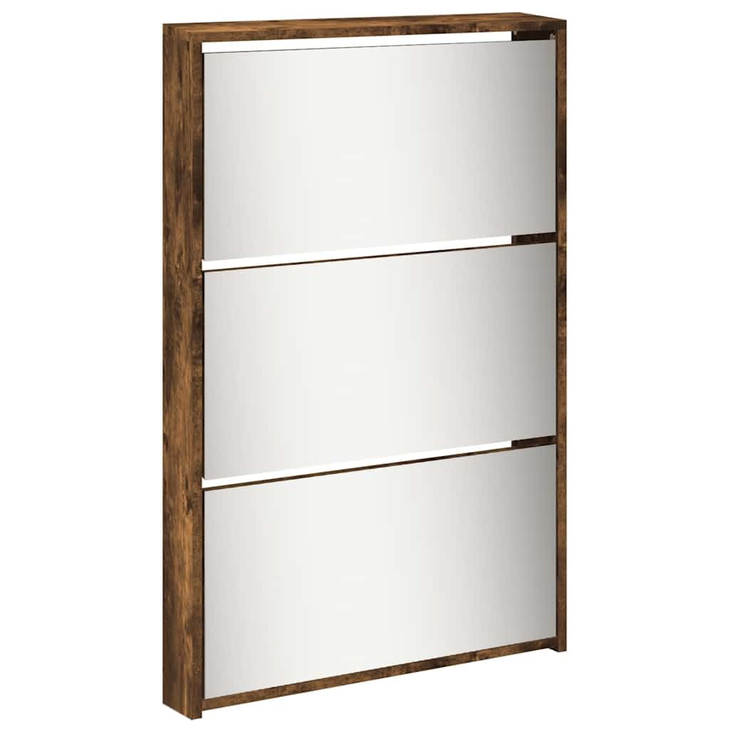 Generisch Zapatero con espejo, 5 compartimentos, roble ahumado, 63 x 17 x 169,5 cm, diseño moderno, compartimentos basculantes para pasillo, salón, dormitorio, madera