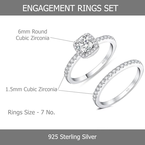 LeCalla 925 Sterling Silver CZ Engagement Wedding Ring | Bridal Rings Sets Zirconia Halo CZ Engagements Rings | Wedding Bands for Women | Promise Rings for Her Size 5-83