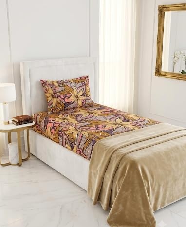 Image of Bombay Dyeing Epigram Printed Single Bed 100% Cotton Bedsheet Collection - (224X150) (H. OCHER)