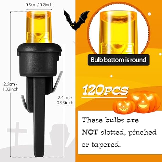 Honoson 120 Count 5 mm LED Halloween Replacement Bulbs Bulk Wide Angle Christmas Light Xmas Tree String Replacement Festival Light Decoration (Black Base with Orange Colors Bulb)