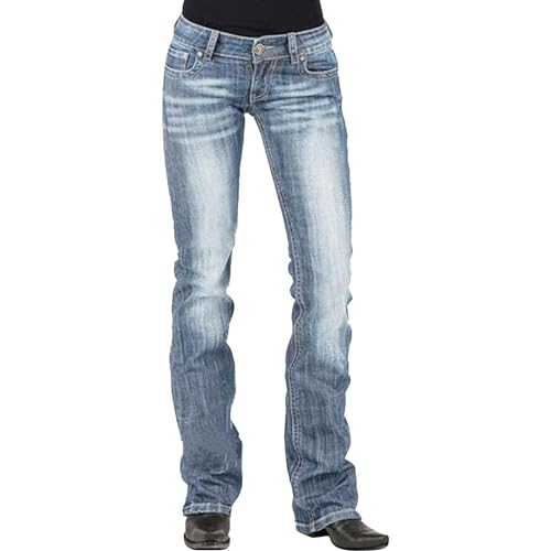 Generisch Jean pour femme Bootcut - Taille basse - Pantalon en denim - Coupe droite - Coupe ajustée - Avec poches - Hippie Y2K Streetwear Mom Stretch -...