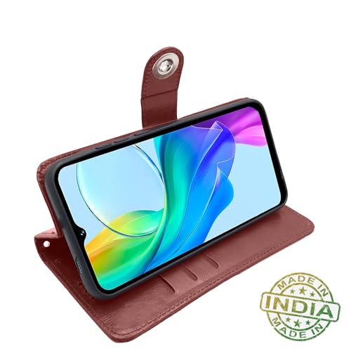 Image of Pikkme Flip Cover Leather Finish | Inside TPU with Card Pockets | Complete Protection Button Flip Case for Vivo Y03 4G (Brown)