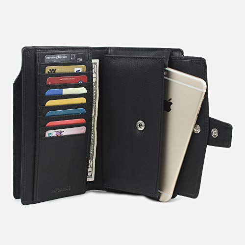 Genuine Leather Clutch for Women - Large Ladies Purse with Coin Pocket - RFID3