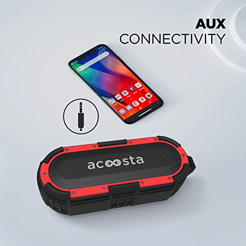 Image of ACOOSTA BOLD 850, IPX8 100% Waterproof, Portable Wireless Bluetooth Speaker (10 watt) with Loud Bass, Shockproof & Dustproof with Built in Mic, Aux & Upto 12hrs of Playtime (2500 mAh) - (Black-Red)