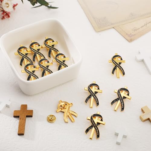 Misdary Funeral Favors for Guests Funeral Memorial Pin Cross Ribbons Forever in Our Hearts Lapel Brooch Pin for Religious Christian Celebration of Life Mourning Remembrance Day4