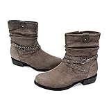 VJH confort Women's Mid Calf Boot,Round Toe Low Heel Comfort Slouchy Bootie with Side Zipper Buckle Strap(griege,10)