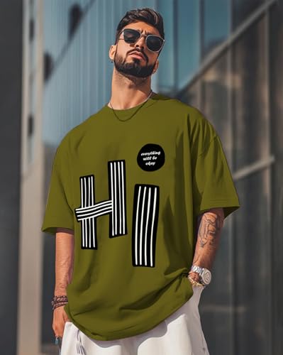 Image of AUSK Mens Loose Fit Oversized Printed Cotton T-Shirts Half Sleeve Drop Shoulder Men Tshirt
