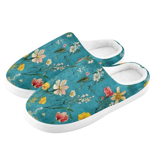 JUNZAN Retro Oberonia Turquoise Mens Cotton Slipper Wide Memory Foam Indoor Shoes for Hotel Funny Presents 6-74