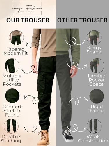Image of Leriya Fashion Men's Cargo Pants with Pockets | Cotton Joggers for Men | 6 Pocket Jeans Pant | Casual Trousers for Men | Comfortable Casual Workwear Joggers