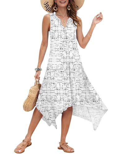 Image of AUSELILY Summer Dresses for Women 2026 Casual Sleeveless Sundress Asymmetrical Hem Tank Midi Dress with Pockets