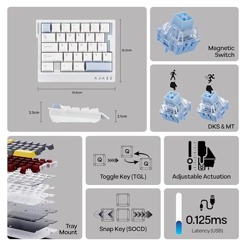 Image of MechLands AJAZZ AK029 One Handed Gaming Keyboard, 8Khz Polling, 29 Keys Rapid Fast Wired Keyboard, SOCD & DKS, Magnetic Switch, Adjustable Actuation, RGB Backlits, Aluminum Plate (White Blue)