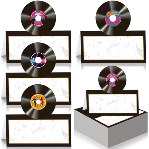 Cinnvoice Tischkarten für Partys im 50er-Jahre-Stil, Rock-and-Roll-Vinyl-Schallplatten, Dekorationen, Lebensmittelzelt, Sitzgelegenheiten, Namenskarten für Schulanfang, Klassenzimmer