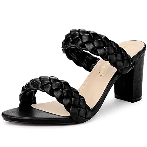 Allegra K Women's Braided Heeled Slip on Chunky Heel Black Slide Sandals - 6 M US