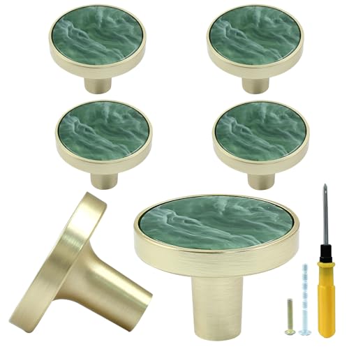 Bonsicoky Lot de 6 boutons ronds dorés pour tiroirs de commode, armoire de cuisine, porte, meubles décoratifs, vert