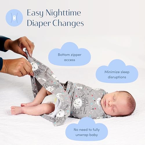 Image of SleepingBaby Zippy Swaddle - 100% Cotton Newborn Swaddle Transition Wearable Blanket with Bottom Zipper - Secure, Breathable for Safer Sleep - Heather Grey - Small /Medium (7-13 lbs)