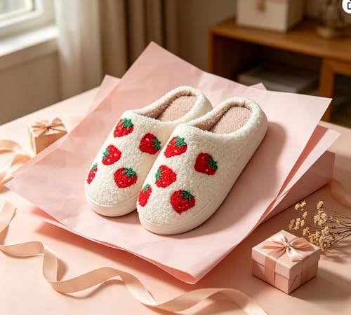 Image of FAYUEKEY House Slippers for Women Fuzzy Mens Fruit Series Strawberry Memory Foam slippers Bedroom Shoes