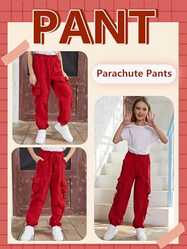 QYANGG Baggy Parachute Pants for Women& Girls Drawstring Elastic Low Waist Ruched Cargo Pants Multiple Pockets Jogger Y2K4