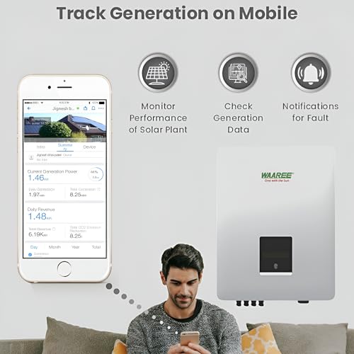 Image of WAAREE 8kW Three Phase Solar Inverter | High Efficiency Grid-Tie Inverter | 1100V Max Input | 98% Efficiency | LCD Touch Display | WiFi & App Monitoring | Pack of 1