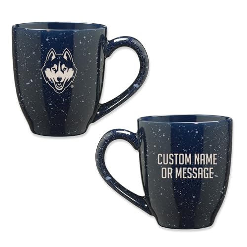 Image of Rico Industries NCAA Connecticut Huskies - UCONN Navy Blue Personalized 16 oz Team Color Laser Engraved Speckled Ceramic Coffee Mug