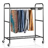 OYEAL Pants Trolley Rolling Pants Hangers Floor Standing Pants Rack Stand with 30 Pants Hangers Metal Pants Storage Rack with Wheels for Jeans, Scarves, Trousers, Black