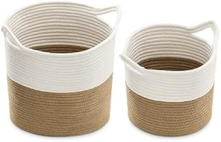 Navaris Cotton Rope Basket - Set of 2 Rope Baskets with Handles - 22 x 23 cm / 29.5 x 31 cm - Coiled Rope Storage Organiser Hampers