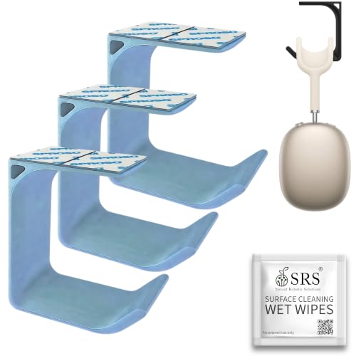 Image of SPROSO Headphone Stand Holder | Under Desk Hook & Cable Organizer | Stick-On Adhesive | Superior-Grade ABS | Includes Surface Cleaning Wipes for Easy Setup & Organization (Silver, Pack of 3)