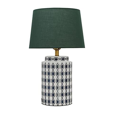 Bedside Lamps Ceramic Bedroom Bedside Table Lamp Creative Simple Home Study Living Room Table Lamp with Green Fabric Lampshade, D36×H62cm, LED Light Source (not Included) Lamp for Bedroom Cover
