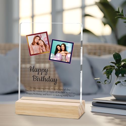 Image of Giftplease Personalized Happy Bithday Photo Plaque with Photo | Custom Friendship Gift with Wooden Stand | Best Friend Birthday Keepsake for Him or Her CS 03