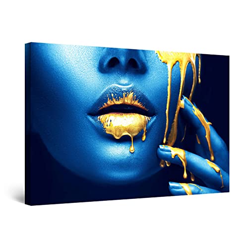 Image sur toile visage metallise or bleu - Tableau decoration murale salon 60x90
