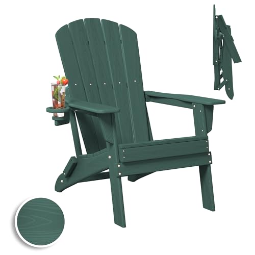 Plawdlik Folding Adirondack Chair, SGS Tested, Wooden Textured with Cup