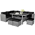COSTWAY 7 PCS Wicker Outdoor Conversation Set, Patio Sectional Furniture Sofa Set with Table & Seat Cushions, Rattan Furniture Sets for Backyard Garden Poolside Porch, Black
