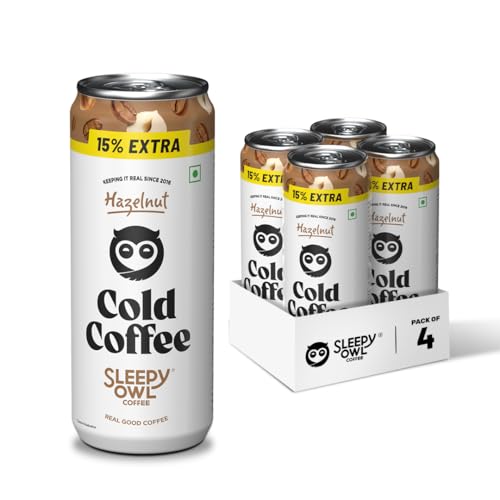 Image of Sleepy Owl Hazelnut Cold Coffee | 4 x 230mL Cans | Made With Real Milk & Coffee | No Preservatives