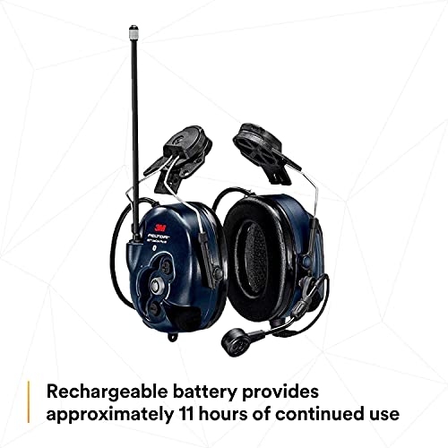 Image of 3M PELTOR WS LiteCom PRO III Headset, Hard Hat Attached, Professional Grade Durability, Wireless Two-Way Communication Radio, Bluetooth, Boom Microphone, Navy Blue, MT73H7P3E4D10