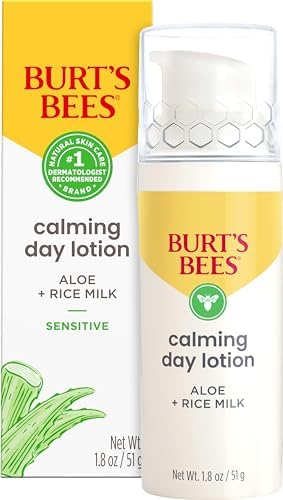 Burt's Bees Calming Day Lotion with Aloe and Rice Milk for Sensitive Skin, 98.8% Natural Origin, 1.8 Fluid Ounces