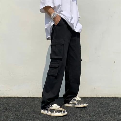 Men Cargo Pants Hip Hop Sweatpants Mid Waist Loose Multi Pocket Straight Pants2