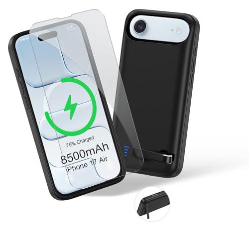 【Custodia con supporto e indicatore LED】 La custodia per iPhone 17 Air è dotata di un supporto pieghevole che ti consente di guardare video o chiamare i tuoi amici su Facetime senza dover tenere il telefono in mano. Premi il pulsante di accensione della custodia per iPhone per 3 secondi per avviare e interrompere la ricarica del tuo iPhone. L'indicatore LED ti informa sullo stato di carica (0% - 25% - 50% - 75% - 100%).